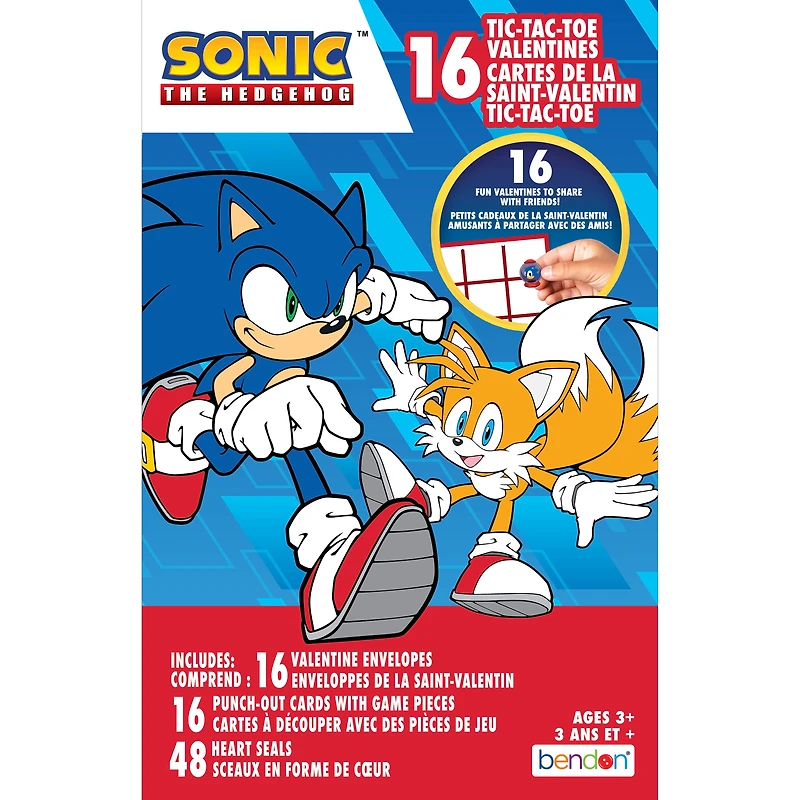 Cartes de Saint-Valentin Sonic The Hedgehog, 16 cartes de vœux pour l'échange en classe, jeu de morpion pour enfants