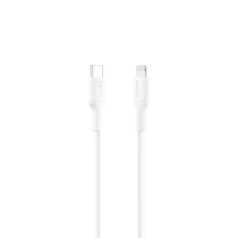 Cable BoostCharge Eco USBC vers Lightning 1 m/3,3 pi Cable souple et flexible pour charge rapide, cable chargeur Lightning pour iPhone 14 et series anterieures iPad 9e gen et AirPods BC Câble Belkin BoostCharge Eco USB-C vers Lightning (1 m/3,3 pi) - Câble souple et flexible pour charge rapide, câble chargeur Lightning pour iPhone 14 et séries antérieures, iPad 9e génération et AirPods - Blanc