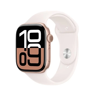 Apple Watch Series 10 GPS 46mm avec boîtier en aluminium rose doré et bracelet sport rose pâle - M/G