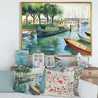 Designart Boats In Green Spring FLOAT FRAME WALL ART