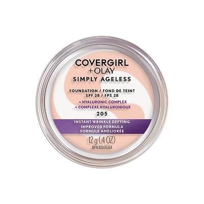 COVERGIRL Simply Ageless Instant Wrinkle Defying Foundation With Hyaluronic Complex, Vitamin C, and Niacinamide - SPF 28, 100% Cruelty-Free, Foundation with Hyaluronic Complex