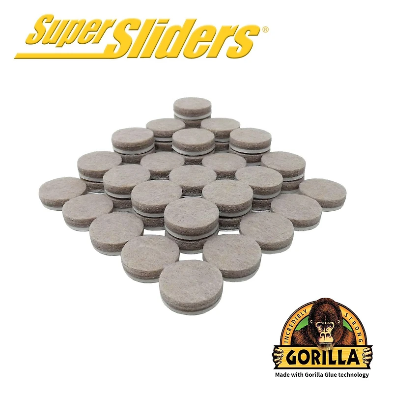 Super Sliders With Gorilla Glue 1" Round Felt Pads Beige 48pc, 1" Round Felt Pads