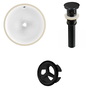 16.5-in. W Round Bathroom Undermount Sink Set In White - Black Hardware - Overflow Drain Incl. AI-20566