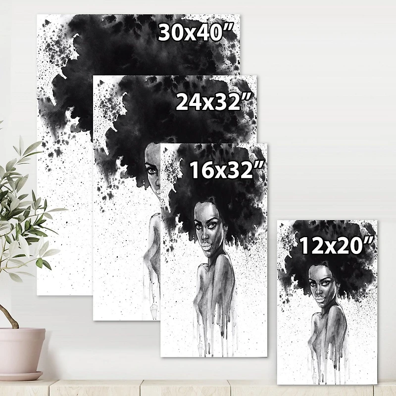 Designart Monochrome Portrait of African American Woman III Canvas Wall Art