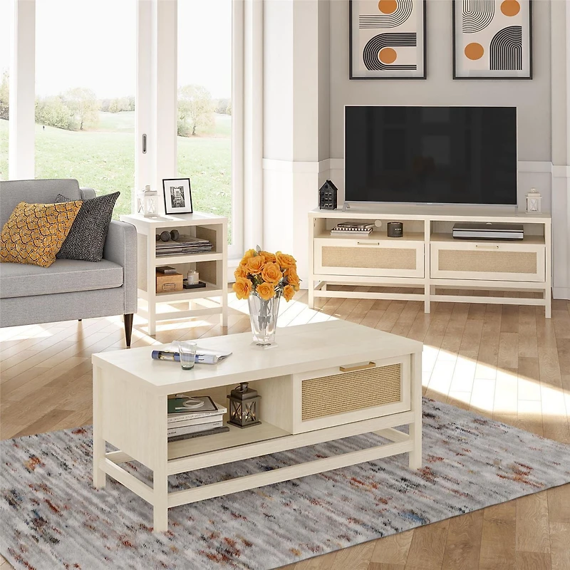 Ameriwood Home Lennon meuble de télévision pour téléviseurs jusqu’à 60 pouces, Chêne ivoire