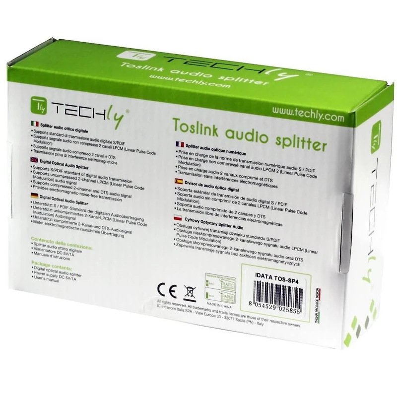 Techly Digital Audio Splitter 2 or 4 Output Toslink Ports (fiber optic)