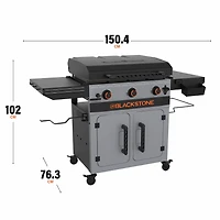 Blackstone Bronco 28" XL Outdoor Griddle, 3-Burner Flat Top Grill with Cabinet and Hood