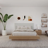 Ensemble de chambre à coucher Julian 3 pièces avec lit plateforme, tête de lit rembourrée et table de chevet