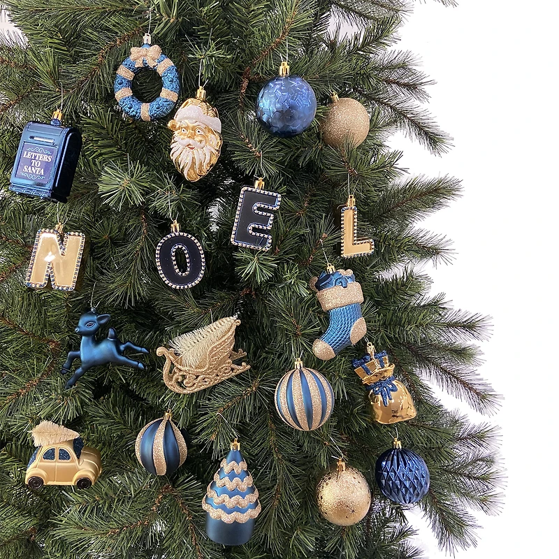Holiday Time 50-Count Iconic Symbols of Christmas Shatterproof Christmas Ornaments, Navy/Gold