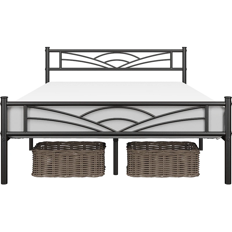 Fullfurnique Metal Platform Bed Frame with Cloud Inspired Design Headboard, Full, Black