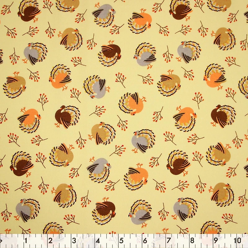 Fabric Creations Cream Harvest Turkeys Cotton Fabric by the Metre 107 cm (42")
