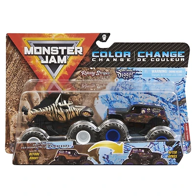 Monster Jam, Official Racing Stripes vs. Son-Uva Digger Color-Changing Die-Cast Monster Trucks, 1:64 Scale