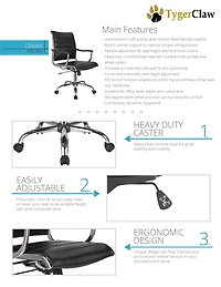 Chaise de bureau TygerClaw en cuir reconstitué à dossier moyen