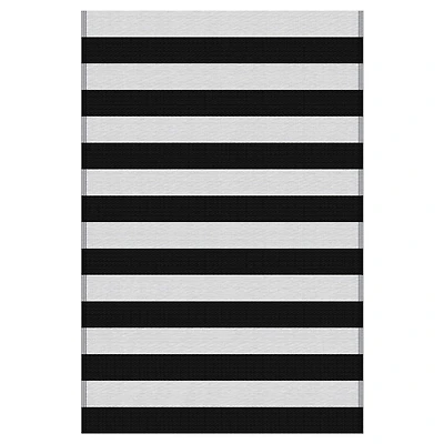 Cabana Stripe Black & White Polyweave Reversible Outdoor/Beach Mat