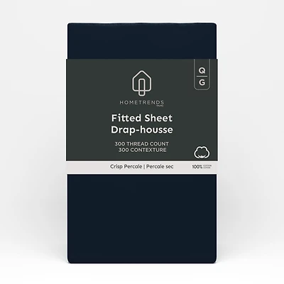 hometrends 300 TC Brushed Percale Fitted Sheet, HOME TRENDS PL HT 300TC FITT BLK Q