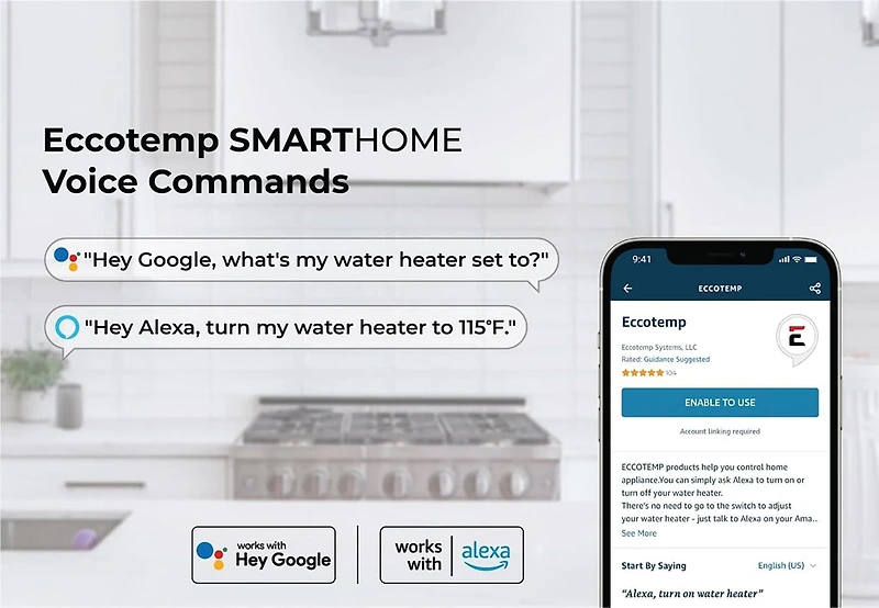 Eccotemp SmartHome Mini chauffe-eau électrique à réservoir de 4,0 gallons avec commandes vocales