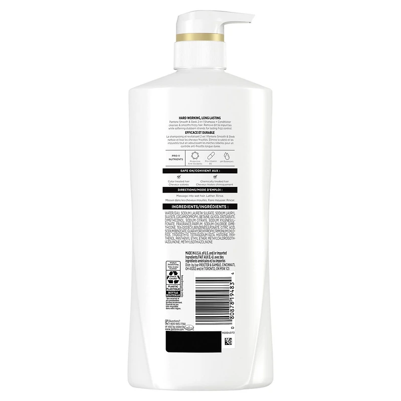 Shampooing et revitalisant 2 en 1 PANTENE PRO-V Smooth & Sleek 17,9 oz/530 mL