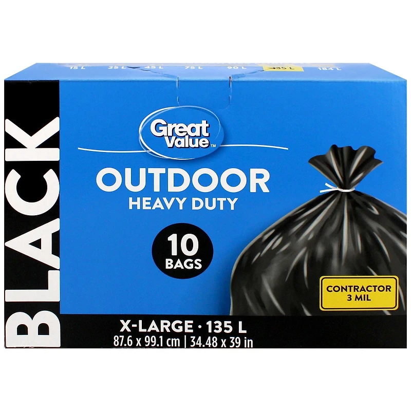 Great Value X-Large Outdoor Garbage Bags, 87.6 x 99.1 cm
