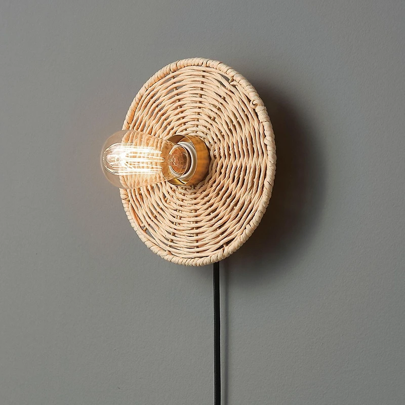 Applique murale enfichable ou fixe à une ampoule avec base en ficelle naturelle, 91004441