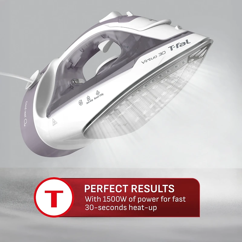 Virtuo 30, Steam Iron, 1500 W, Retractable Cord Reel System, Ceramic Soleplate, Auto Off