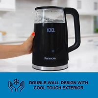 Kenmore Bouilloire électrique 1,7 L Bouilloire électrique portable en verre avec contrôle de la température Affichage numérique, Bouilloire électrique en verre avec couvercle, Noir