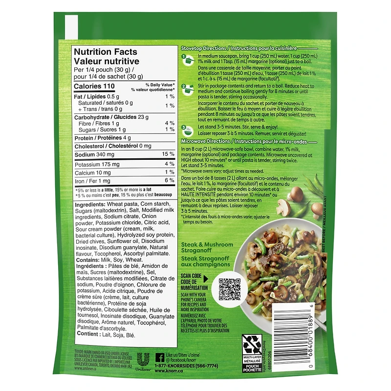 Plat d'Accompagnement de Pâtes Knorr Sidekicks Crème Sûre et Ciboulette 120 g Plats d'accompagnement