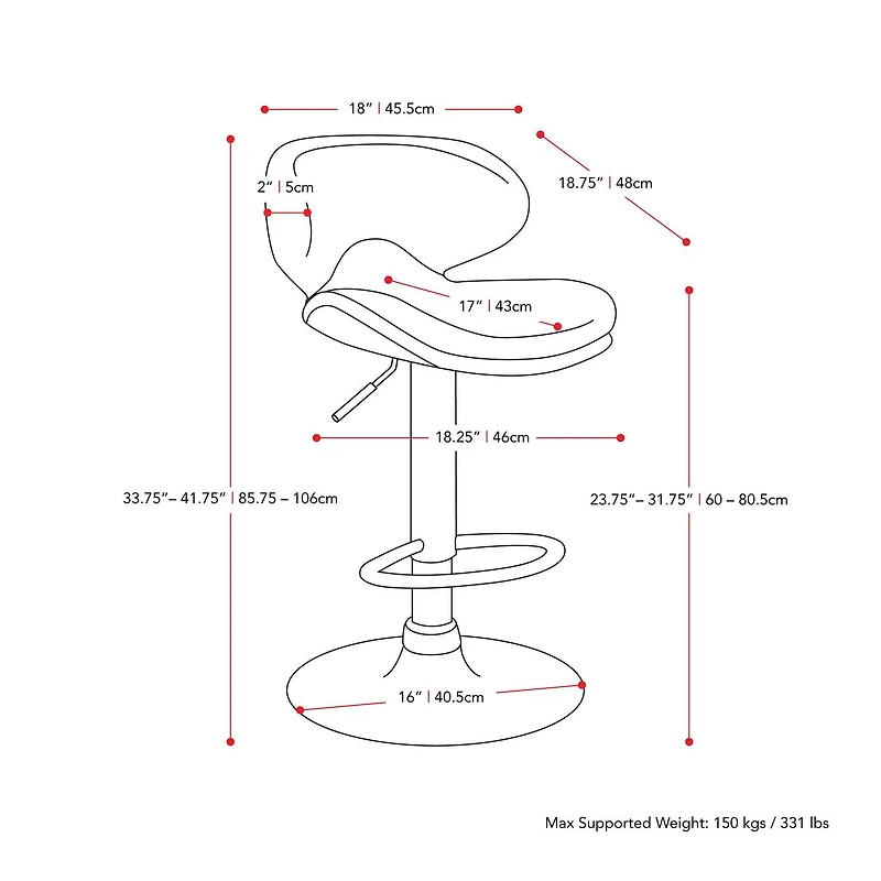 Tabourets de bar d'intérieur rembourrés et incurvés Marcus de CorLiving, hauteur réglable - Lot de 2
