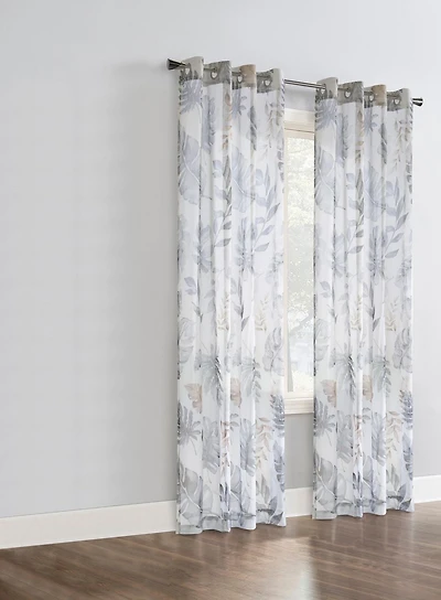 Loft Living Adana Leafy Print Grommet Single Curtain Panel Sheer 52" x 84" in Taupe