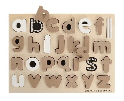 Creative Beginning Wooden Lowercase Alphabet Puzzle for Kids Ages 3-5 with Tracers & Chalkboard Base, ABC Learning Blocks Printing and Letter Matching Educational Toy