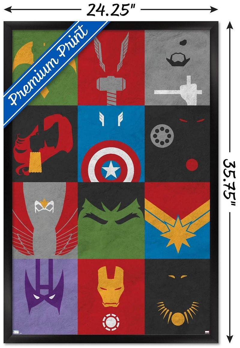 Marvel Comics - Avengers - Minimalist Grid Wall Poster, 22.375" x 34" Framed