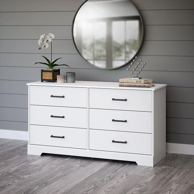 Prepac Rustic Ridge White 6-Drawer Dresser, 18.25"D x 53.25"W x 28.5"H