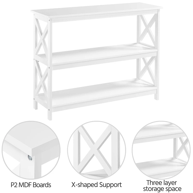 FULLFURNIQUE  3-Tier Console Table Entryway Table with X-shape Reinforcement Structures for Living Room, White