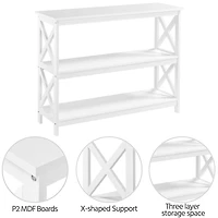 FULLFURNIQUE  3-Tier Console Table Entryway Table with X-shape Reinforcement Structures for Living Room, White