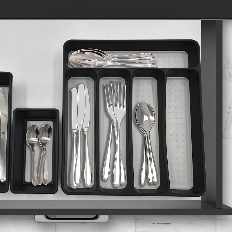 Mainstays Plastic Black 5 Compartment Non-Slip Drawer Cutlery Tray Large, 12.87" x 11.34", Kitchen Organizer, 1 piece