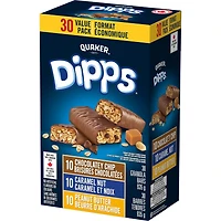 Quaker Dipps Barres tendres Brisures chocolatées, Caramel et noix et Beurre d’arachide 935 g.