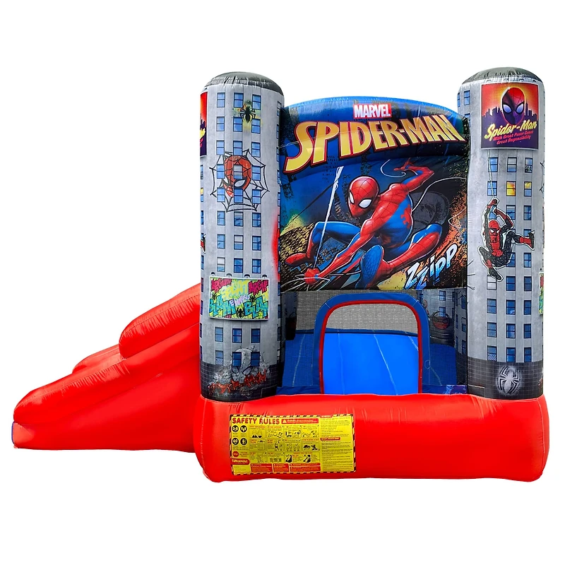 Funormous Disney Spider-Man Outdoor Bounce House with Slide, Plus Heavy Duty Air Blower with GFCI for Kids Ages 3-8 Years