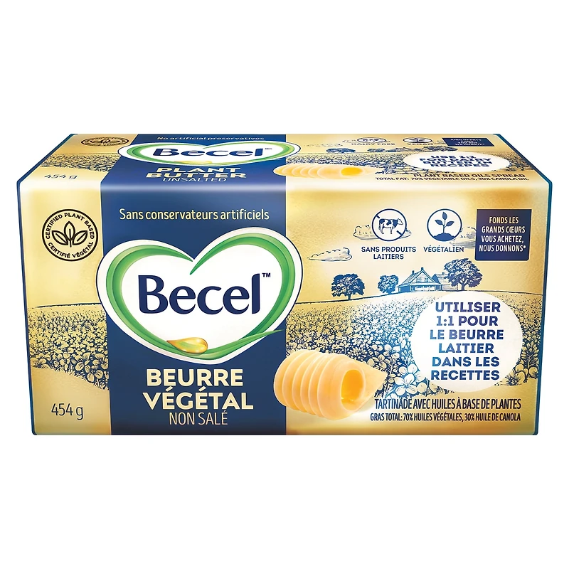 Beurre végétal sans Produits Laitiers Becel Non Salé 454 g 454g Brique