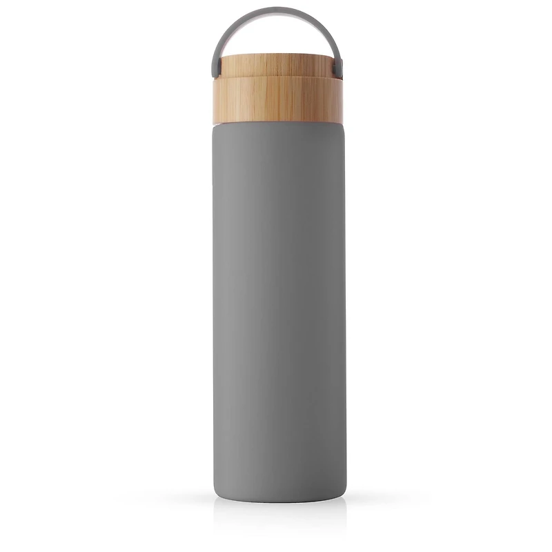 Bouteille d’Eau en Verre avec Sangle de Transport et Manchon en Silicone Antidérapant - 20 oz - Gris