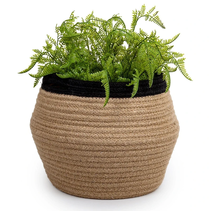 Truu Design Magnifique panier à fleurs en corde de jute naturelle tissée avec bordure noire, 9 x 9,4 pouces, neutre