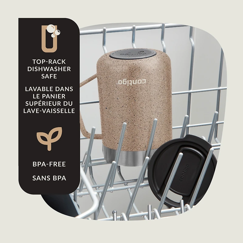 Tasse en acier inoxydable Contigo Streeterville avec couvercle anti-éclaboussures, 414 ml (14 oz), gobelet isotherme avec poignée pour café et thé, sucre roux paquet de 1