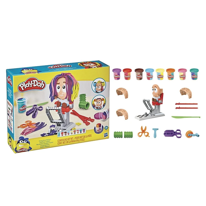 Play-Doh, salon de coiffure Coiffeur créatif, jeu créatif pour enfants à partir de 3 ans, 8 pots de 56 g de Play-Doh tricolore atoxique À partir de 3 ans