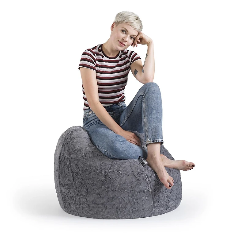 Fauteuil poire en fausse fourrure grise de Gouchee Home – Siège lounge en peluche rembourré de billes de polystyrène, adapté aux adultes et aux adolescents, léger et portable pour dortoir ou salon