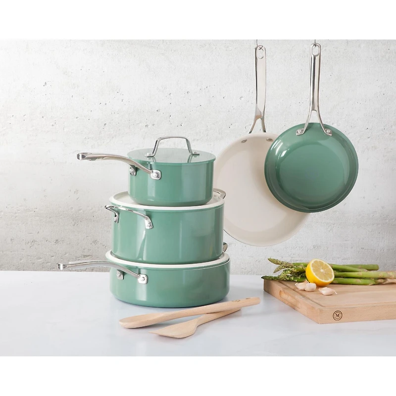 Martha Stewart Galway Batterie de cuisine 10 pièces en aluminium avec couvercle en alun Bleu sarcelle