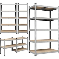 Fullfurnique 71″ Height Metal Storage Rack with Adjustable Shelves, Silver