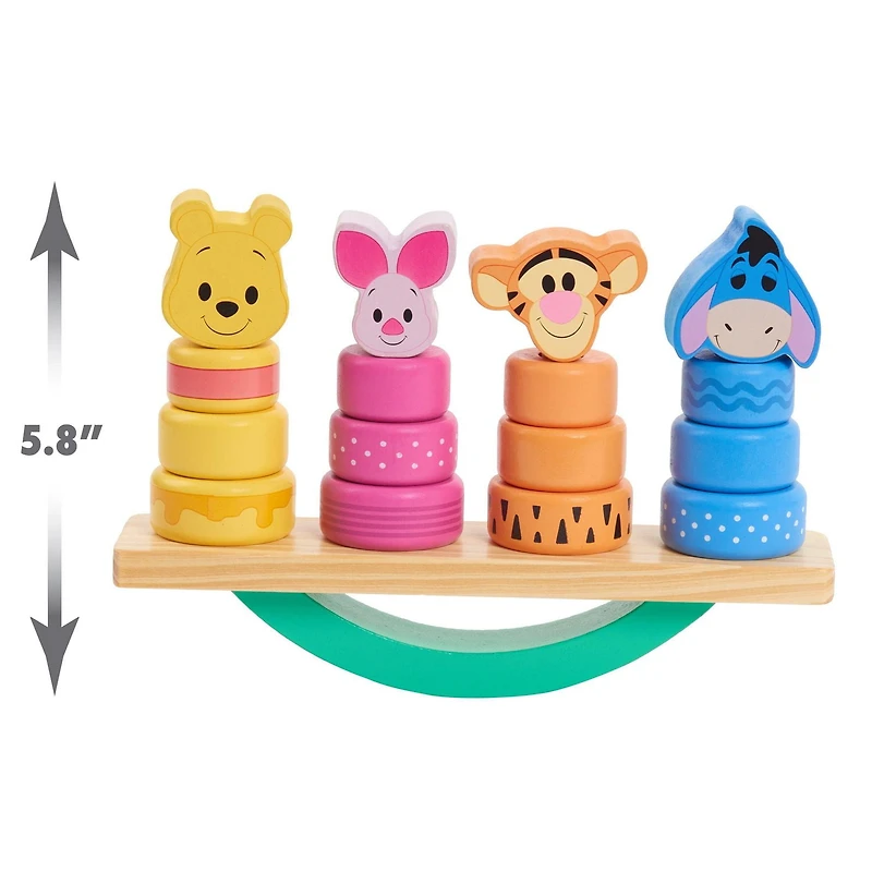 Jouets En Bois Disney - Blocs d'Equilibre Winnie l'Ourson, Ensemble de 17 Eléments Avec Winnie l'Ourson, Cochonnet, Tigrou, et Bourriquet