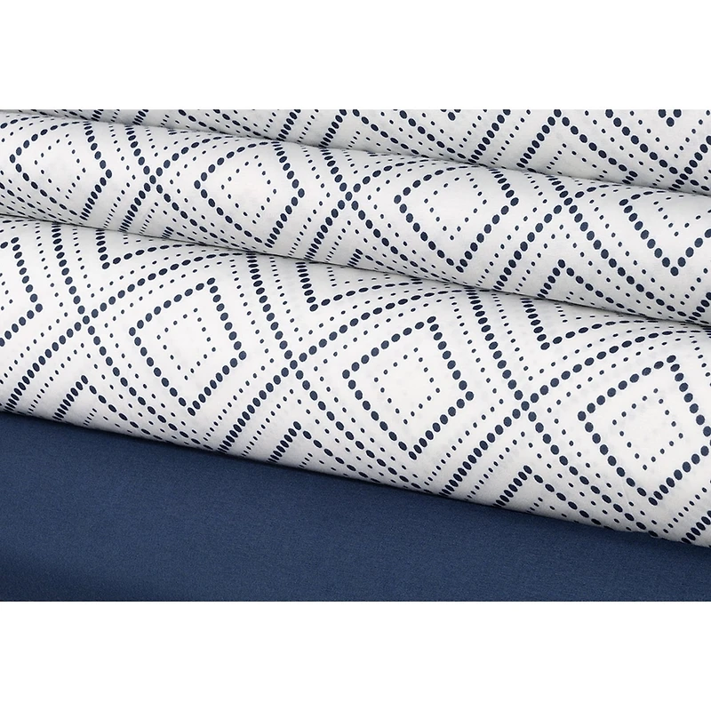 Safdie & Co. Sheet Set Microfiber 3PC T Geo Printed Solid Navy