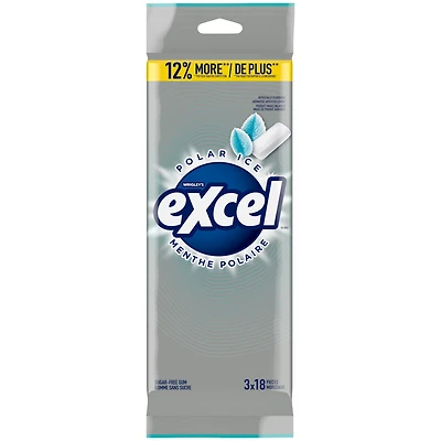 EXCEL, Menthe polaire, gomme à mâcher sans sucre, 18 morceaux, 3 emb. Emballages de 3, 18 morceaux