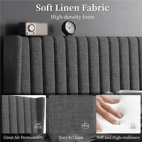 Fullfurnique Upholstered Bed Frame with Wing Side and Channel Headboard, Queen, Dark Gray