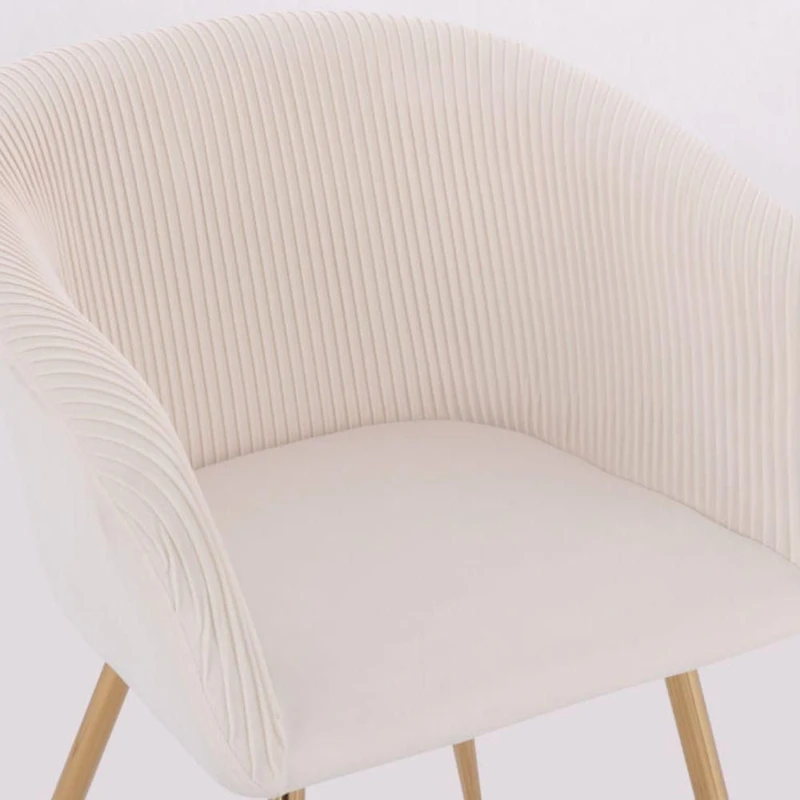 Set of 2 Modern Luxurious Dining Accent Chairs – Ivory Velvet Upholstery with Shiny Gold Legs, Elegant and Comfortable Chairs for Dining Room or Living Space