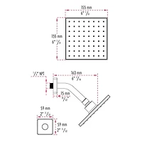 Ensemble de douche carré à pression équilibrée.  PEX connection 1/2-in. for water inlet fini chrome